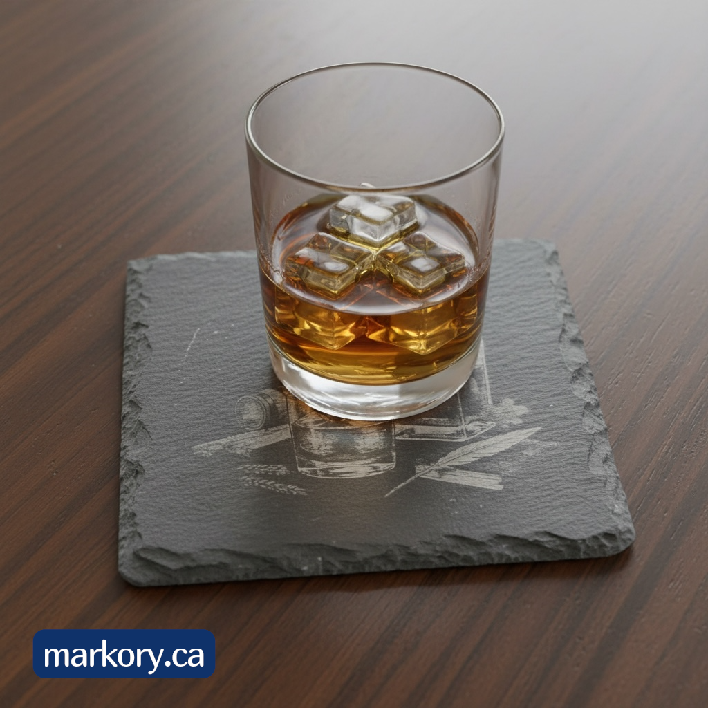 Slate Coaster Set – Premium Engraved Stone Set of 6