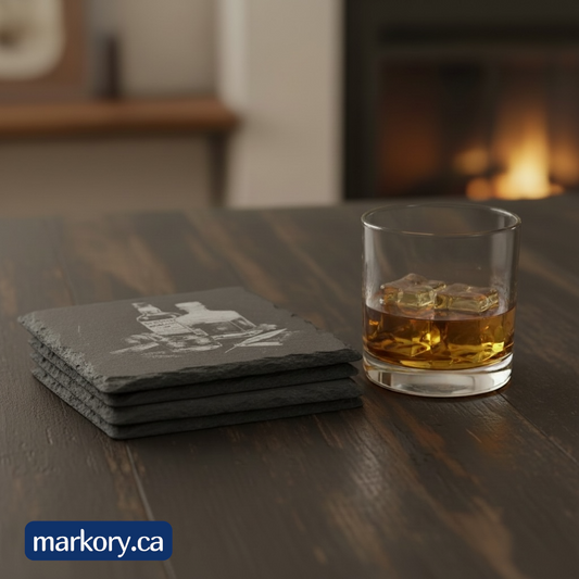 Slate Coaster Set – Premium Engraved Stone Set of 6