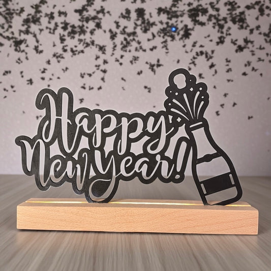 Happy New Year Stand With Wooden Base