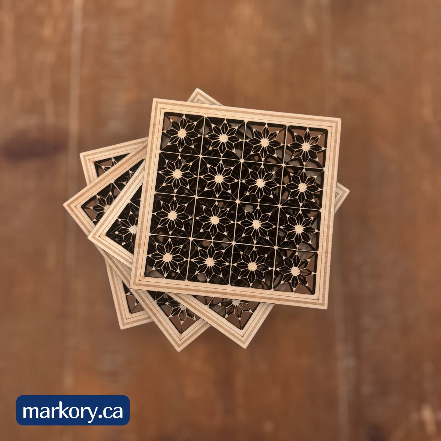 Handcrafted Wooden Coasters – Geometric Design (Set of 6)
