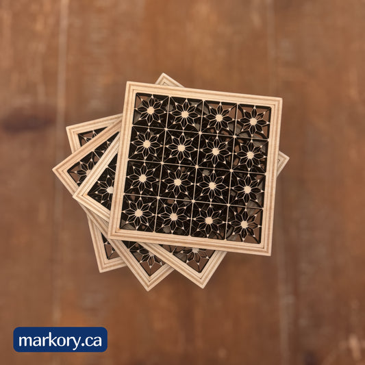 Handcrafted Wooden Coasters – Geometric Design (Set of 6)