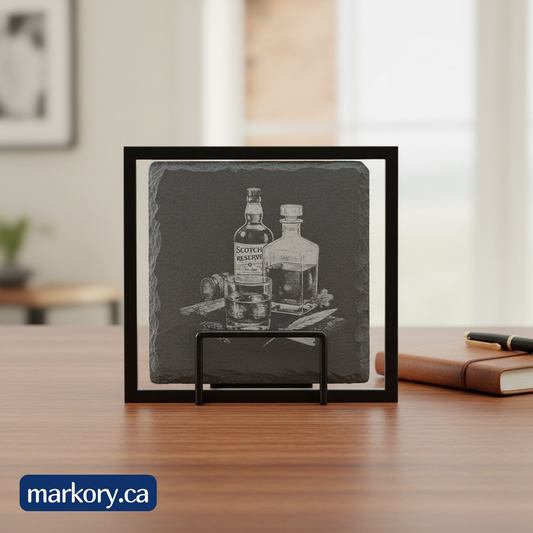 Slate Coaster Set – Premium Engraved Stone  Set of 6